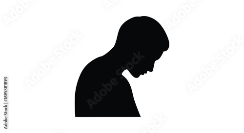 a silhouette of a person with head bowed down