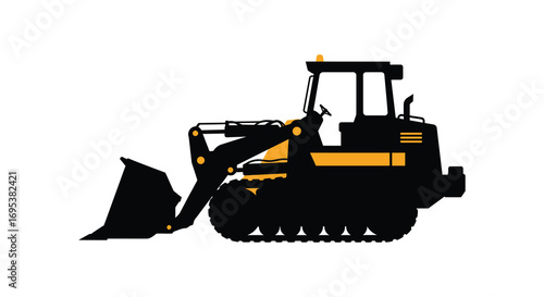 a bulldozer silhouette with yellow accents on white background