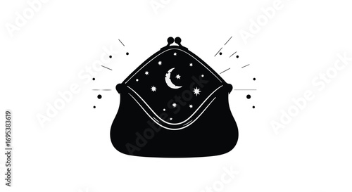 Whimsical coin purse opens to reveal a starry night sky with crescent moon