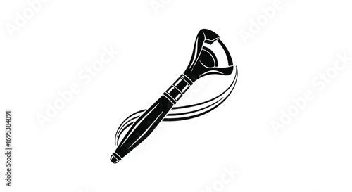 Sleek black tongue scraper with elegant swirling lines on a clean white background