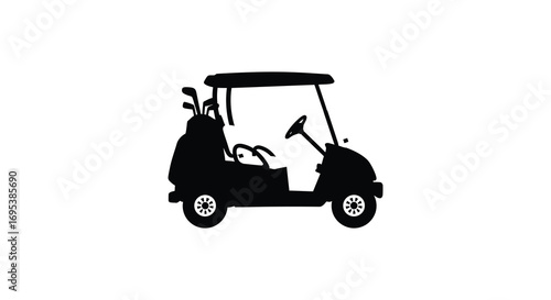 a simple silhouette of a golf cart with clubs inside