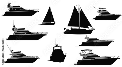 various boat silhouettes including sailboats and motor yachts