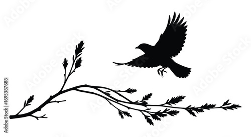 a bird in flight near a tree branch silhouette