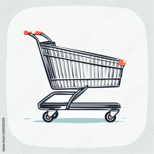 Shopping Cart Illustration A Detailed Hand-Drawn Depiction for Retail and Grocery Concepts