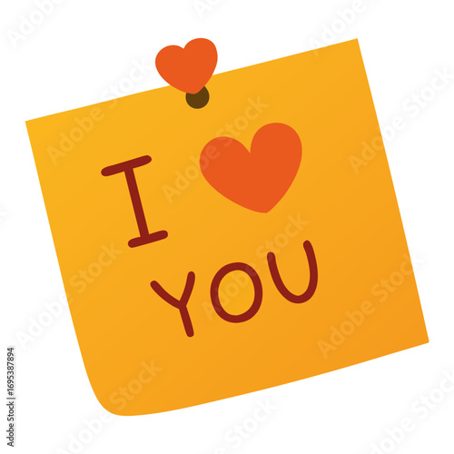 I love you note with heart pin on transparent background.