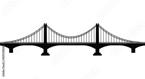 a black silhouette of a suspension bridge spanning across