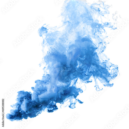 Blue smoke cloud isolated on transparent background for artistic compositions