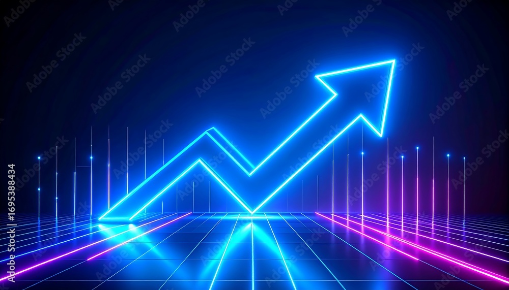 custom made wallpaper toronto digitalNeon growth arrow pointing upwards on a grid, symbolizing progress