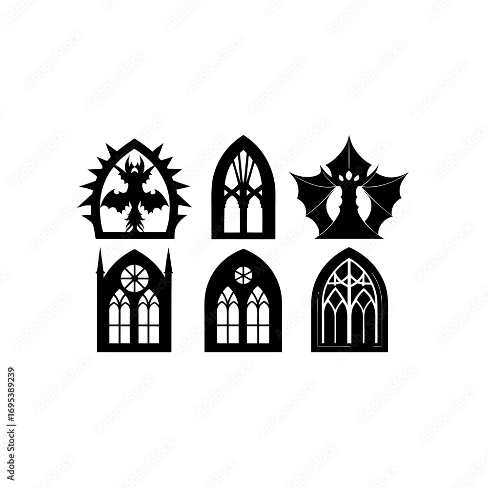 Fototapeta premium 6 different gothic fantasy window with dragon 