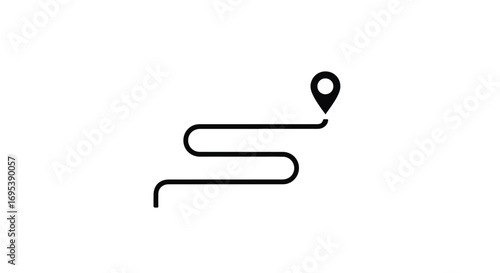 Simple winding route marker on white background, symbolizing travel and destination