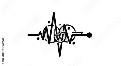 Abstract artistic representation of a heartbeat EKG line forming a stylized heart shape with radiating lines and dots