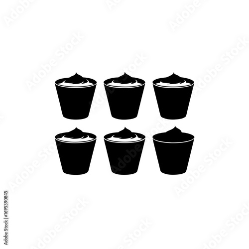 6 different mousse cup silhouette vector icons set
