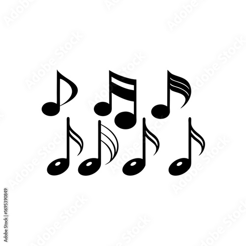 7 different musical note ornament silhouette vector