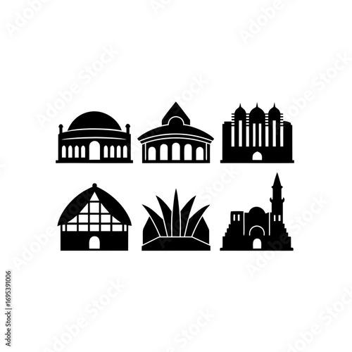 6 different opera house silhouette vector icons set