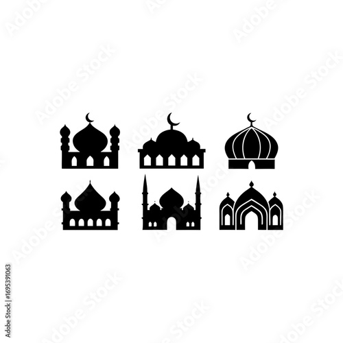 6 different ottoman silhouette vector icons set 