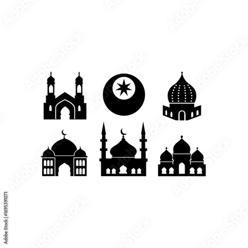 6 different ottoman silhouette vector icons set