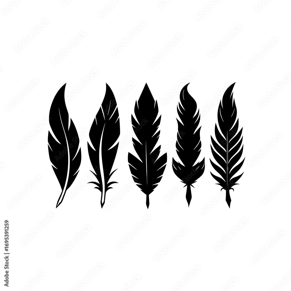 Fototapeta premium 5 different phoenix feather ornament silhouette ve