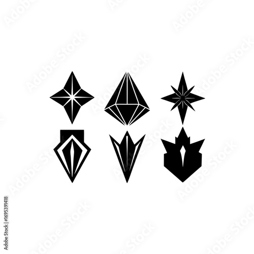 6 different pointed swag silhouette vector icons 