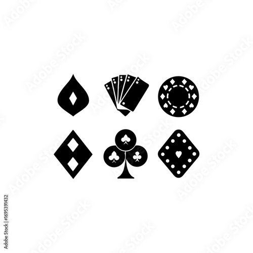 6 different poker set silhouette vector icons set 