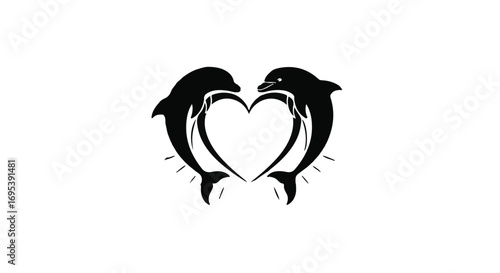 Two playful dolphins create a heart shape, symbolizing love and connection in the ocean.