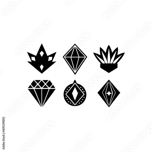 6 different royal jewel ornament silhouette vector