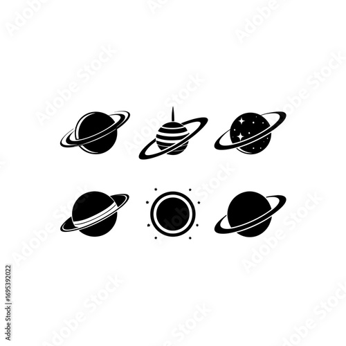 6 different saturn ring ornament silhouette vector