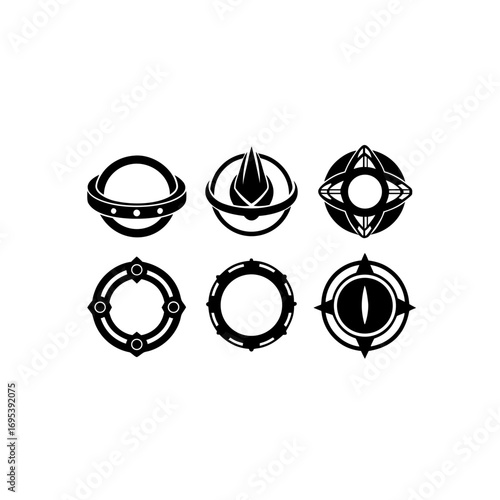 6 different sci fi ring ornament silhouette vector
