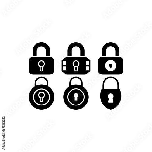 6 different smart lock silhouette vector icons set