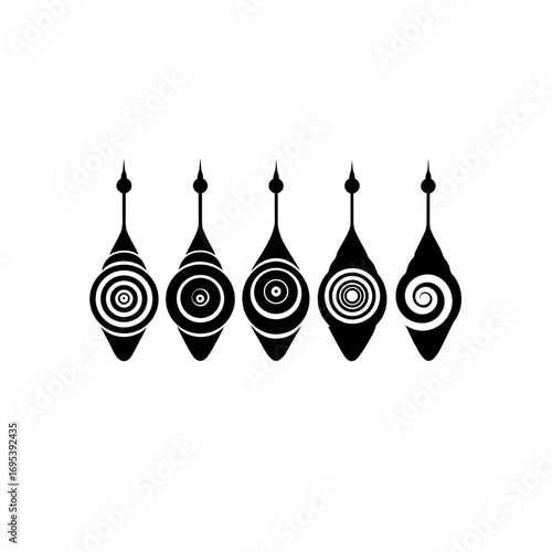 5 different spiral drop ornament silhouette vector