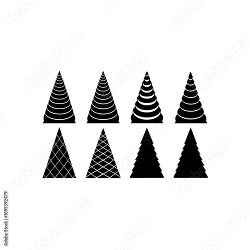 6 different stacked cone ornament silhouette vector