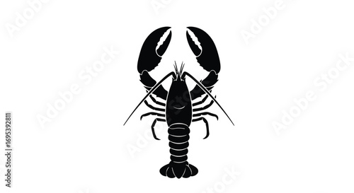 Striking black silhouette of a majestic lobster against a clean white background.