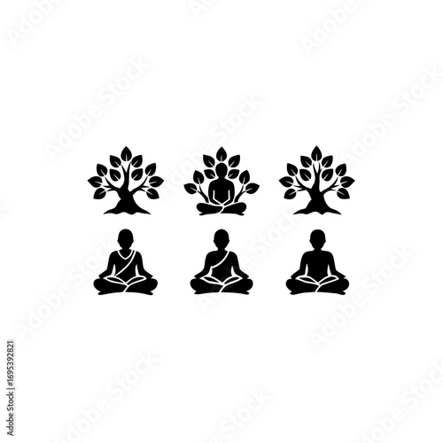 6 different thakur saint meditating under tree silhouette