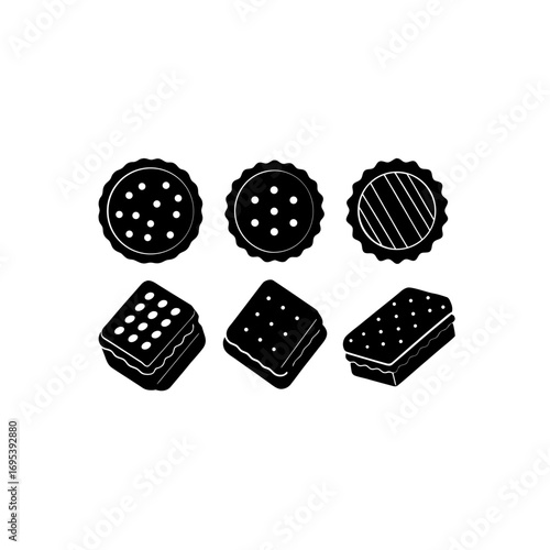 6 different tim tam cookie silhouette vector icons