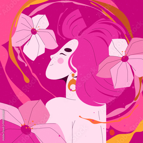 Hand drawn hyper pink girl illustration