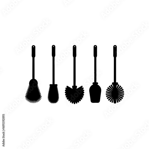 5 different toilet brush silhouette vector icons s