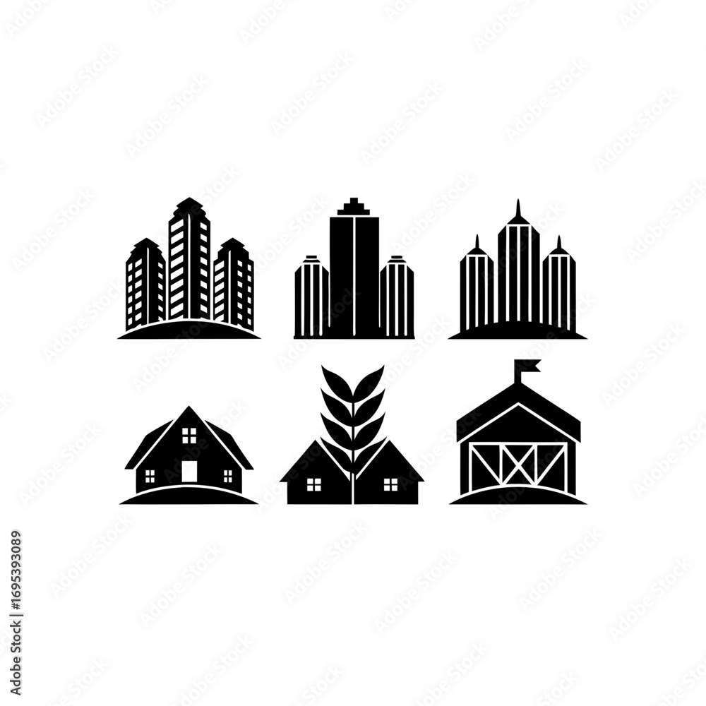 Fototapeta premium 6 different vertical farm skyscraper silhouette vector