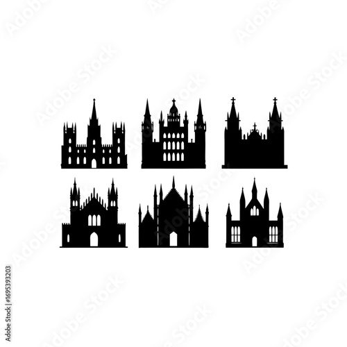 6 different westminster abbey silhouette vector icons