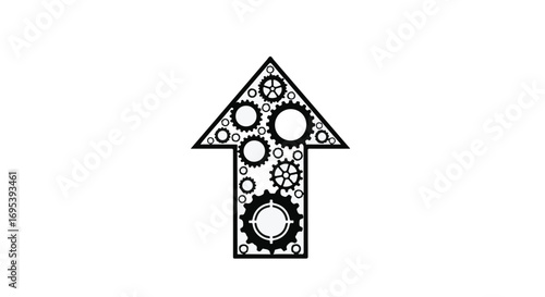 Arrow shape filled with interconnected gears symbolizing progress and mechanical advancement