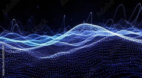 Dynamic Abstract Waveforms with Light Trails and Dark Background Creating a Futuristic Atmosphere