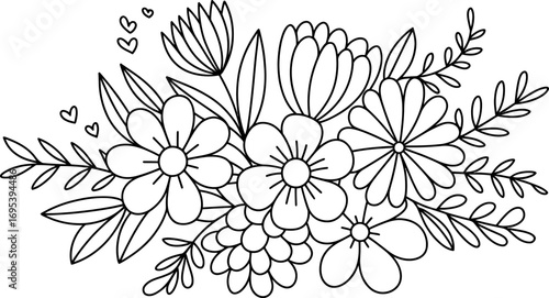 Black and White Floral Arrangement with Hearts