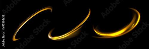 Golden glowing swirl. The effect of moving at the speed of light. Easy trail. Shiny wavy path..Neon light.