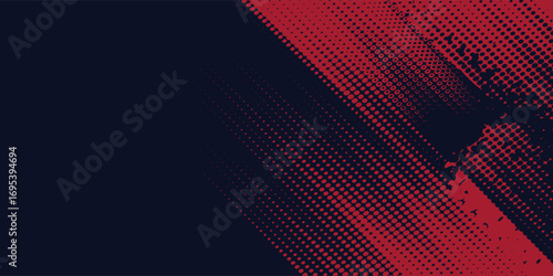 Red halftone dots blue color pattern gradient grunge texture background. Dot pop art comic sport style vector  football, basketball, baseball, tennis, rugby, bicycling background grunge