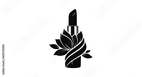 Lipstick tube decorated with botanical leaves for natural cosmetic branding campaigns isolated on a white background to enhance luxury beauty product marketing and digital advertising materials.