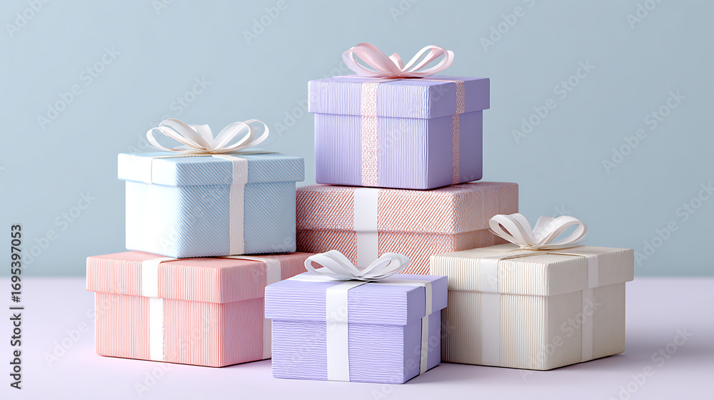 Obraz premium Colorful Gift Boxes Stacked Together Create a Cheerful Display for Celebrations or Special Occasions