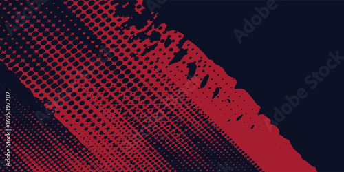 Red halftone dots blue color pattern gradient grunge texture background. Dot pop art comic sport style vector  football, basketball, baseball, tennis, rugby, bicycling background grunge