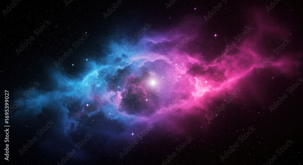 Fototapeta premium Cosmic Nebula: Vibrant Blue, Pink, and Purple Galaxy with Stars.