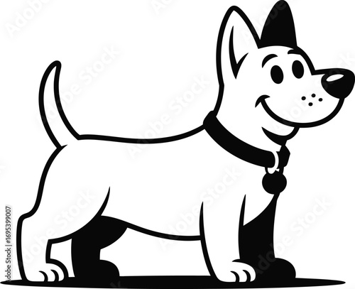 Cartoon Dog with Collar and Tag