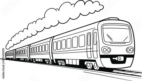 Black and White Illustration of a Train with Smoke