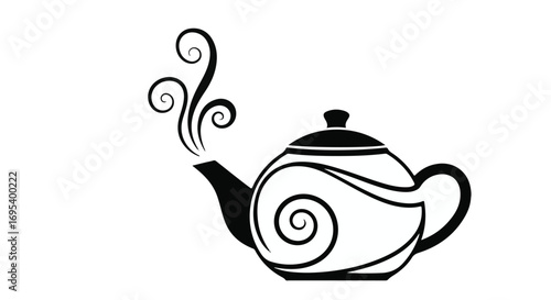Steaming teapot with decorative swirls, symbolizing warm beverages and comfort.