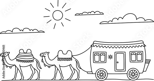 Caravan of Camels Under a Sunny Sky